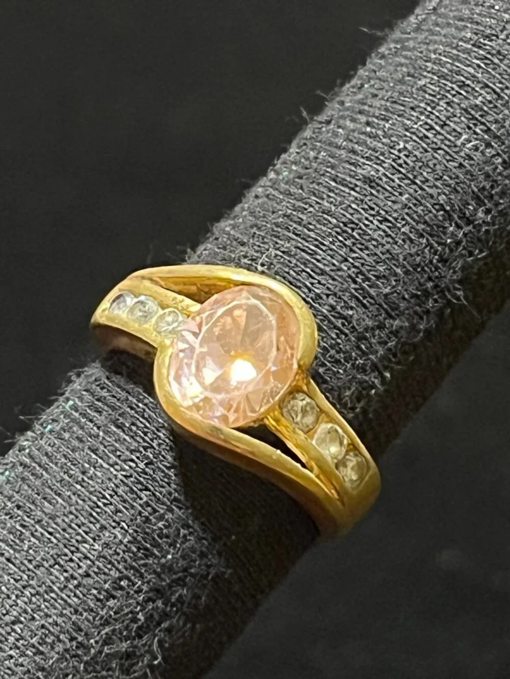 Statement Gold Tone Pale Pink Cocktail Ring, Fair Vintage Condition, Sz 6.5